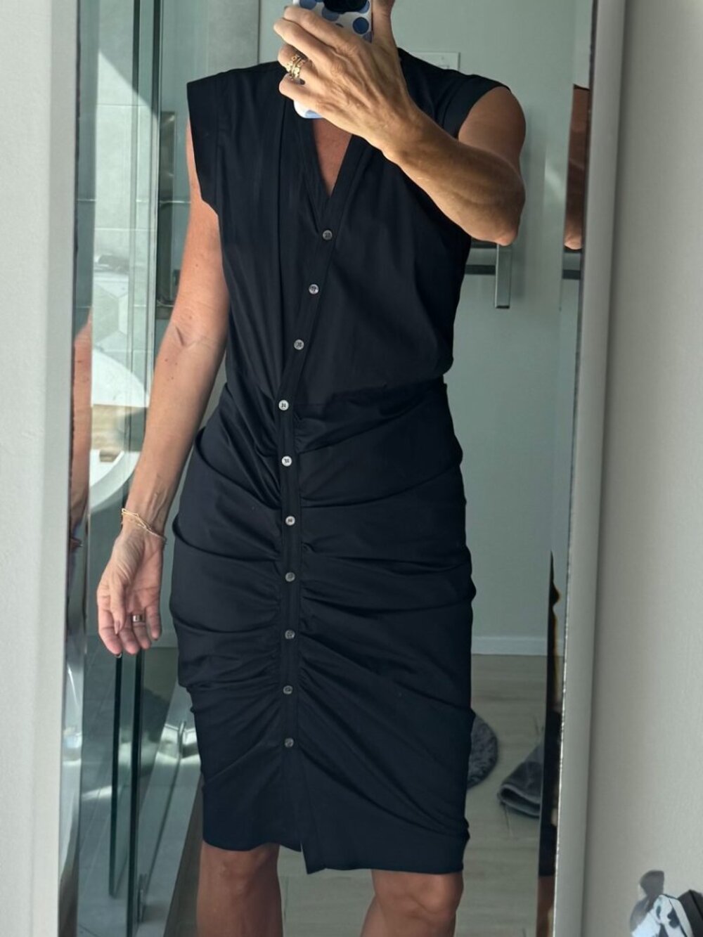 Veronica Beard Ruched Shirtdress Black 6 NWOT